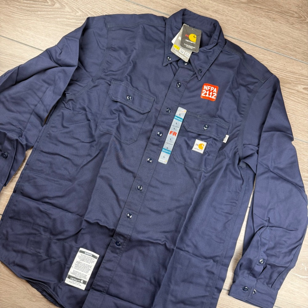 Carhartt Mens Shirt Flame Resistant FR Relaxed Fit FRS160 DNY Navy Blue Large
